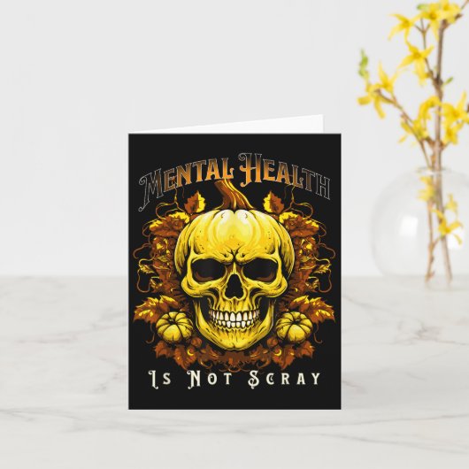 Halloween Skeleton Pumpkin geestelijke gezondheid Kaart (Gele Bloem)