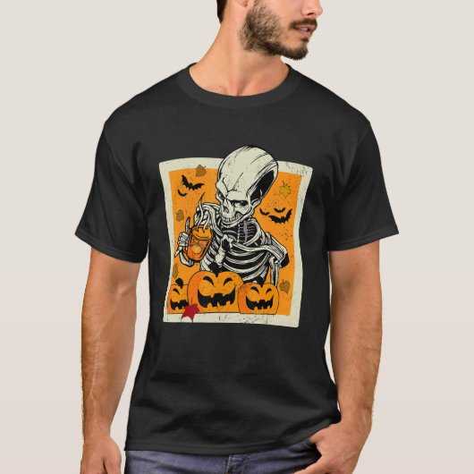  Halloween Skeleton Pumpkin Spice Latte Syr T-shirt (Voorkant)