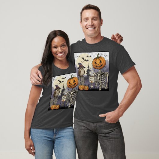 Halloween Skeleton Pumpkin Uil Dark Graphic T-Shir T-shirt (Unisex)