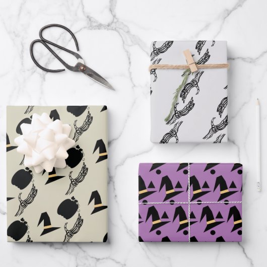 Halloween Skeleton Pumpkin Witch Pattern Inpakpapier Vel (Voorkant)