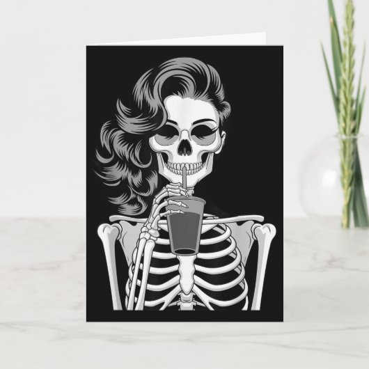 Halloween Skeleton Retro Style Drink Beverage Quir Kaart (Voorkant)