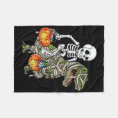Halloween Skeleton Riding Mummy Dinosaur T Rex Fun Fleece Deken (Voorkant (Horizontaal))