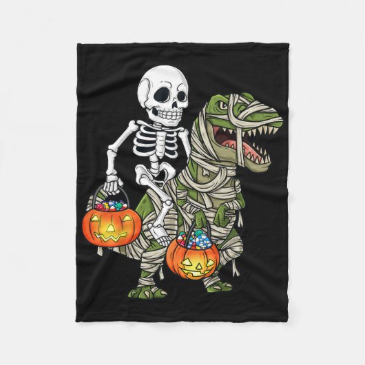Halloween Skeleton Riding Mummy Dinosaur T Rex Fun Fleece Deken (Voorkant)