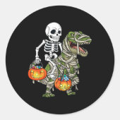 Halloween Skeleton Riding Mummy Dinosaur T Rex Fun Ronde Sticker (Voorkant)