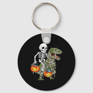 Halloween Skeleton Riding Mummy Dinosaur T Rex Fun Sleutelhanger