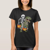 Halloween Skeleton Riding Mummy Dinosaur T Rex Fun T-shirt (Voorkant)