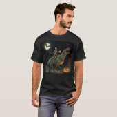 Halloween Skeleton Riding Wrapped Dinosaur Funny T T-shirt (Voorkant volledig)