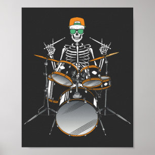 Halloween Skeleton Rock Hand Palling Drums Poster