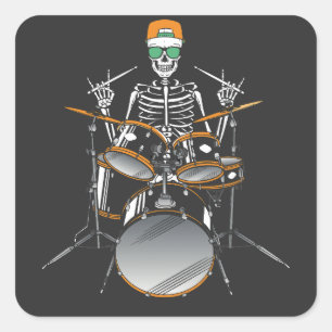 Halloween Skeleton Rock Hand Palling Drums Vierkante Sticker