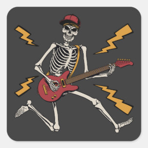 Halloween Skeleton Rock Hand Plays Guitar Vierkante Sticker