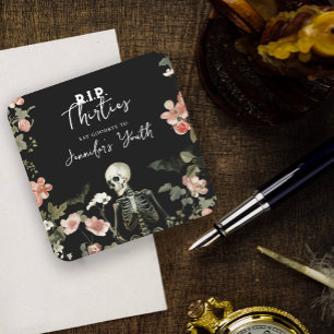 Halloween Skeleton Roze Bloemen 40ste Verjaardag P Vierkante Kartonnen Onderzetter