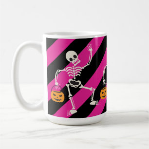 Halloween Skeleton Roze / Zwart Gestreepte Koffie Koffiemok