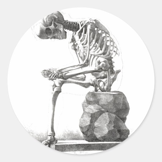 Halloween Skeleton Sitting Anatomy Ronde Sticker (Voorkant)
