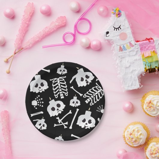 Halloween Skeleton Skull Bot Patroon Papieren Bordje (Feest)