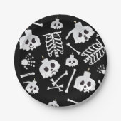 Halloween Skeleton Skull Bot Patroon Papieren Bordje (Voorkant)