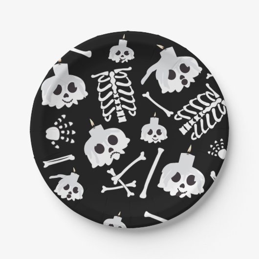 Halloween Skeleton Skull Bot Patroon Papieren Bordje (Voorkant)