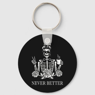 Halloween Skeleton Skull Vrouwen Drink koffie Nev Sleutelhanger