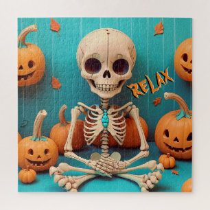 Halloween Skeleton Spooky Pumpkin Oranje Cyaan Tek Legpuzzel