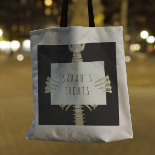 Halloween Skeleton Trick or treat gepersonaliseerd Tote Bag