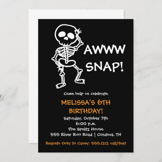 Halloween Skeleton Verjaardag Uitnodiging (Voorkant / Achterkant)