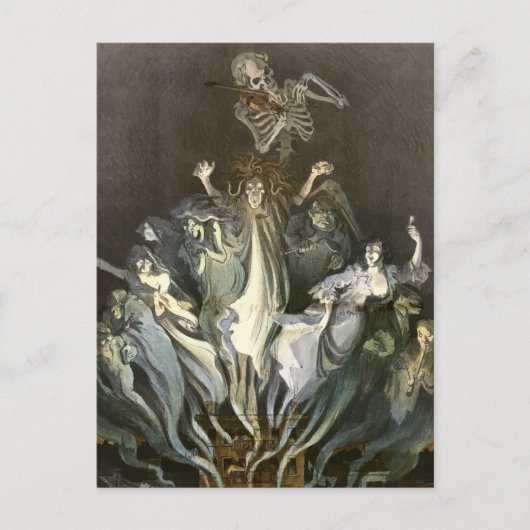 Halloween, Skeleton Violinist en Ghosts Briefkaart (Voorkant)