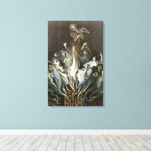 Halloween, Skeleton Violinist en Ghosts Canvas Afdruk (Insitu (Houten vloer))