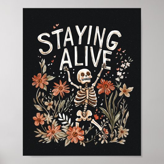 Halloween Skeleton Waterverf Floral Poster (Voorkant)