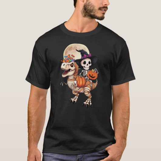 Halloween Skeleton Witch Hat Mummy Dinosaur T Rex  T-shirt (Voorkant)