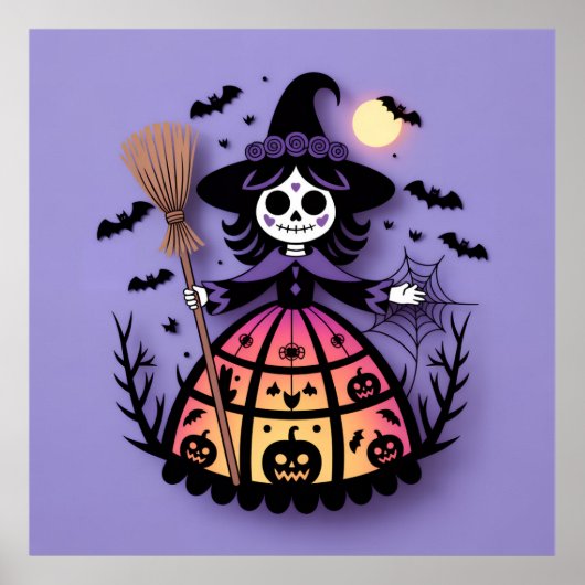 Halloween Skeleton Witch Poster (Voorkant)