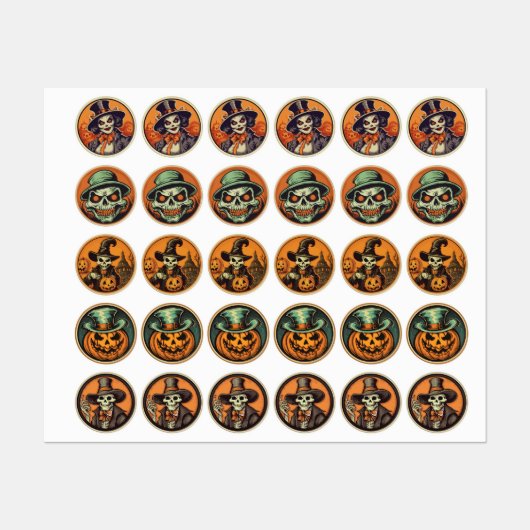 Halloween Skeleton Witch & Pumpkin Sticker Sheet – (Feuille)