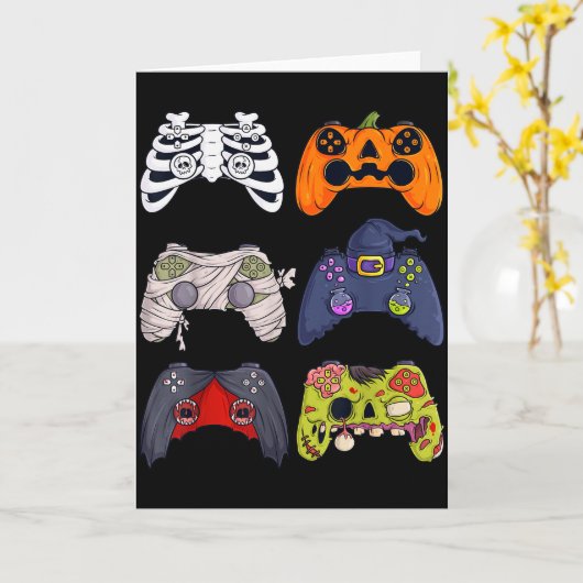 Halloween Skeleton Zombie Gaming Controllers Mummy Kaart (Gele Bloem)