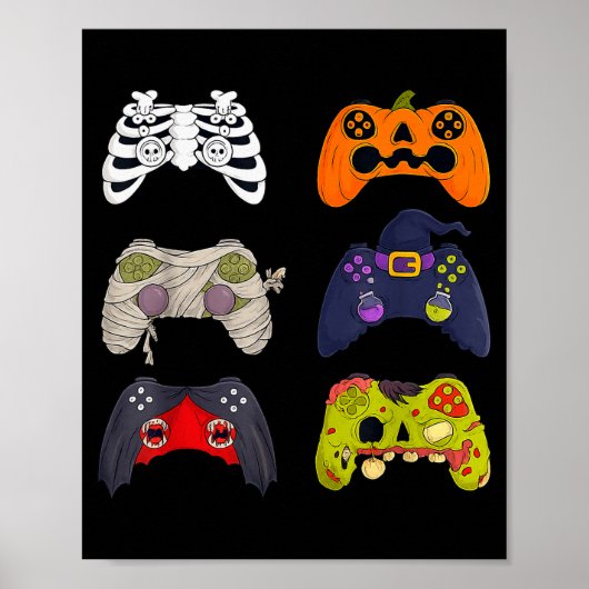 Halloween Skeleton Zombie Gaming Controllers Poster (Voorkant)