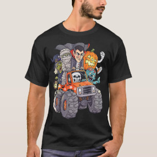 Halloween Skeleton Zombie Monster Truck Vampire Bo T-shirt