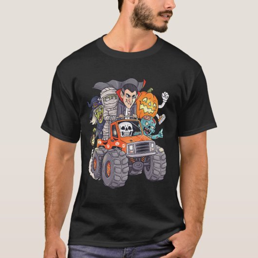 Halloween Skeleton Zombie Monster Truck Vampire Bo T-shirt (Voorkant)