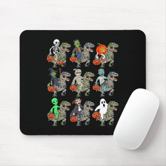 Halloween Skeleton Zombie Riding Mummy T Rex Vampi Muismat (Met muis)