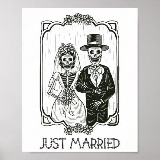 Halloween Skeletons bruid en bruidegom net getrouw Poster (Voorkant)