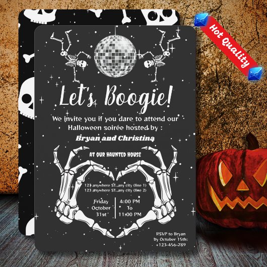 Halloween Skeletons Discobal Let's Boogie Party Kaart