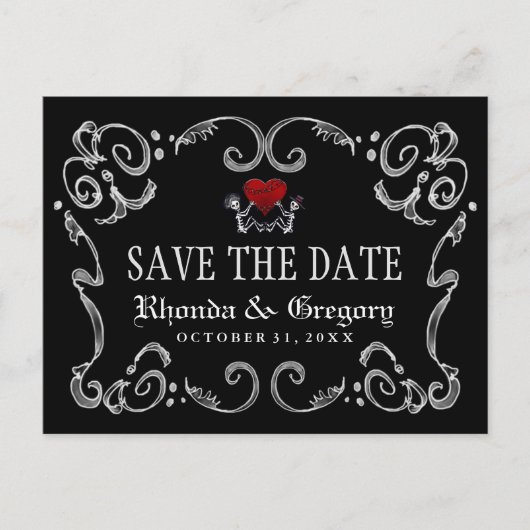 Halloween Skeletons & Heart Matching Bewaar de dat Aankondigingskaart (Voorkant)