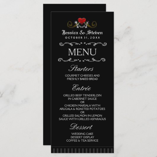 Halloween Skeletons & Heart Matching Mariage Menu (Devant / Derrière)