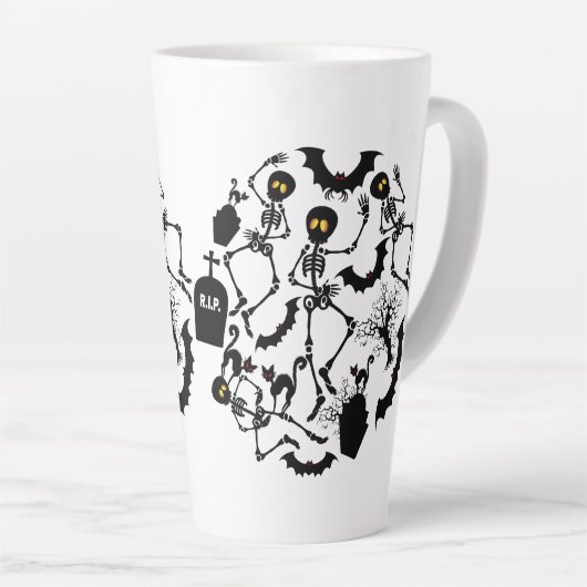 Halloween Skeletons Macabre Dance Latte Mok (Rechterhoek)