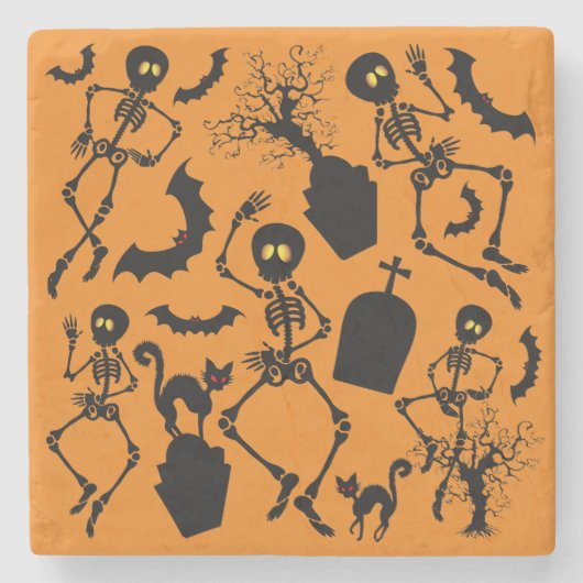 Halloween Skeletons Macabre Dance Stenen Onderzetter (Voorkant)