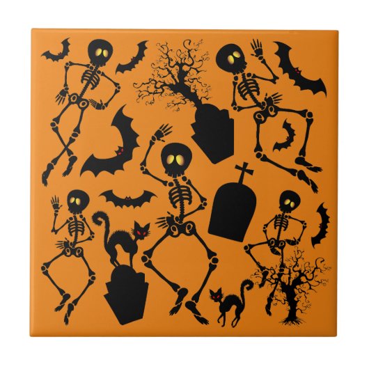 Halloween Skeletons Macabre Dance Tegeltje (Voorkant)