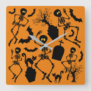 Halloween Skeletons Macabre Dance Vierkante Klok