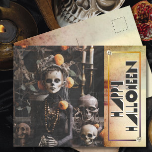 Halloween Skeleton's Midnight Vigil Feestdagenkaart