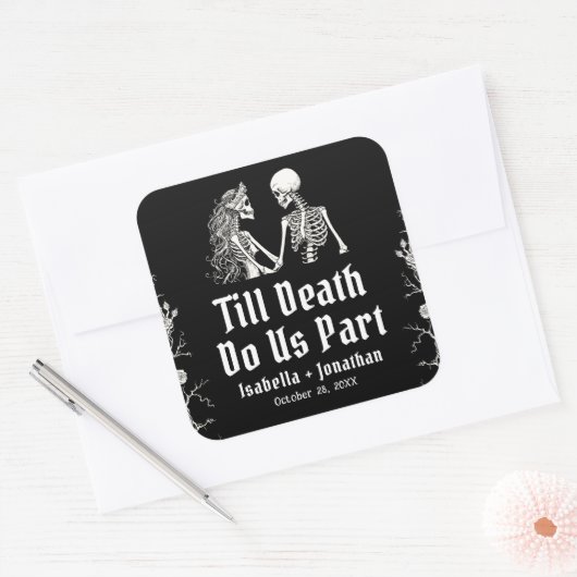 Halloween Skeletons Till Death Do Us Part Wedding Vierkante Sticker (Envelop)