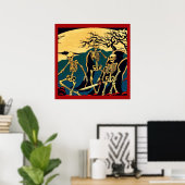 Halloween - Skeletten Houtsnede 4 Poster (Thuiskantoor)