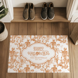 Halloween Skeletten Oranje Toile Patroon Naam Jaar Deurmat