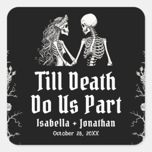 Halloween-skeletten tot de dood ons scheidt Trouwe Vierkante Sticker