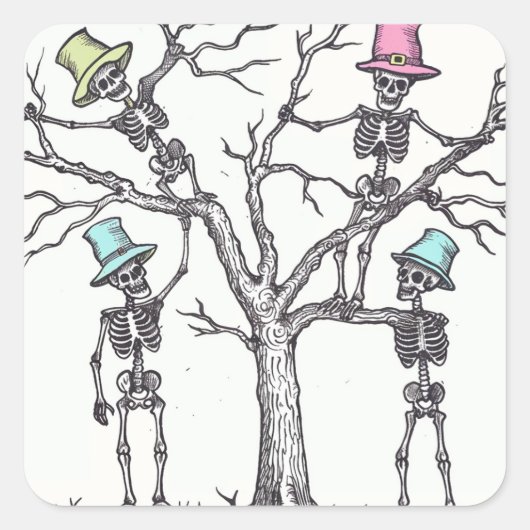 Halloween skeletten vierkante sticker (Voorkant)