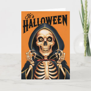  Halloween Skelton met een Kaap Feestdagen Kaart